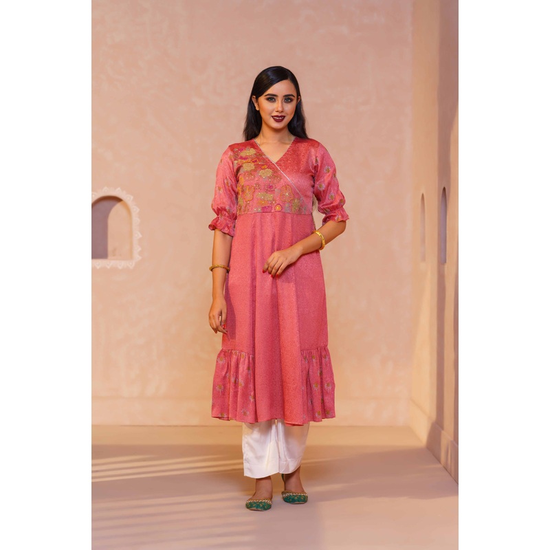 Womens Ethnic High Range Kurti-Coral L CORAL