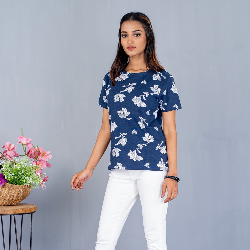 Womens Navy Aop T-Shirt S NAVY AOP