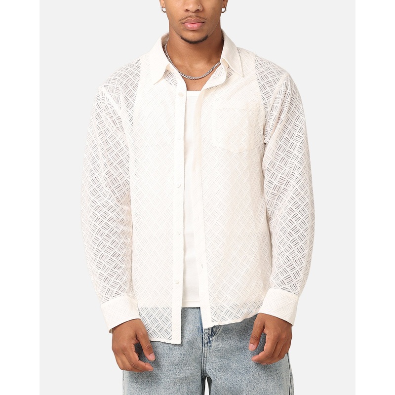 XXIII Lattice Long Sleeve Button Up Shirt Cream S