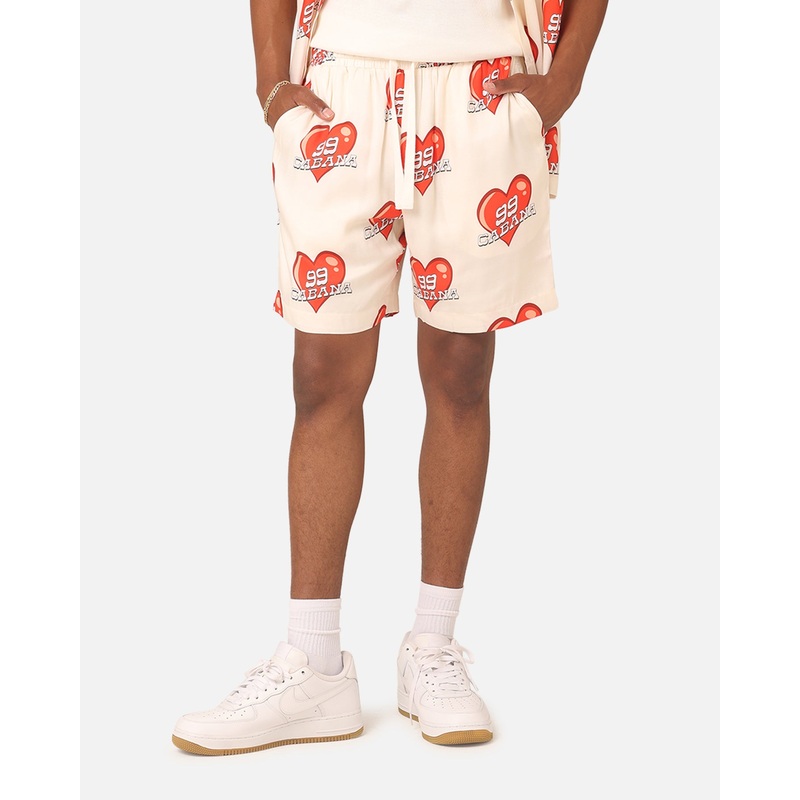 99 Cabana Roaming Hearts Shorts Off White/Red XS