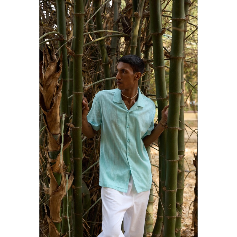 Blue Self Design Shirt Blue XS