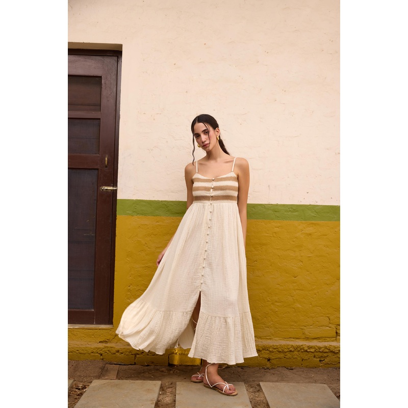 Brown Front Button-Down Maxi Dress Brown XS