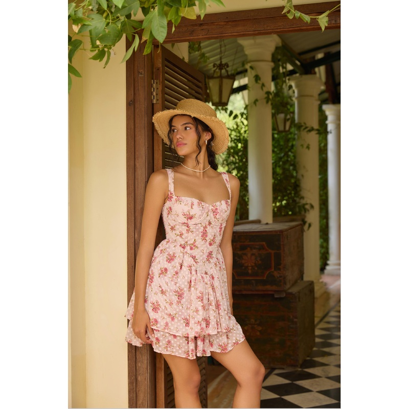 Floral Corset Mini Dress Pink XS