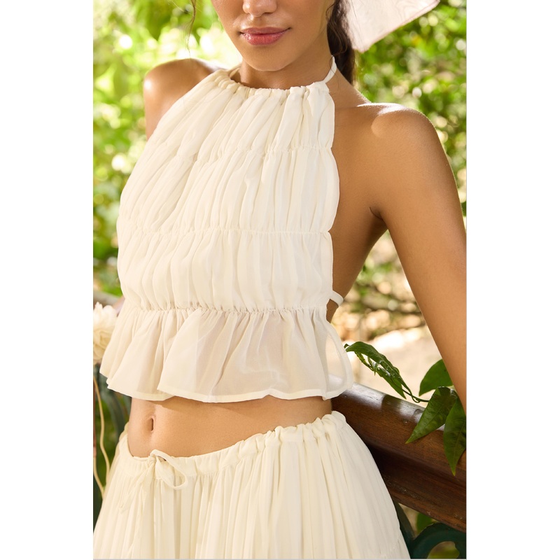 Gathered Halter Neck Top White XS
