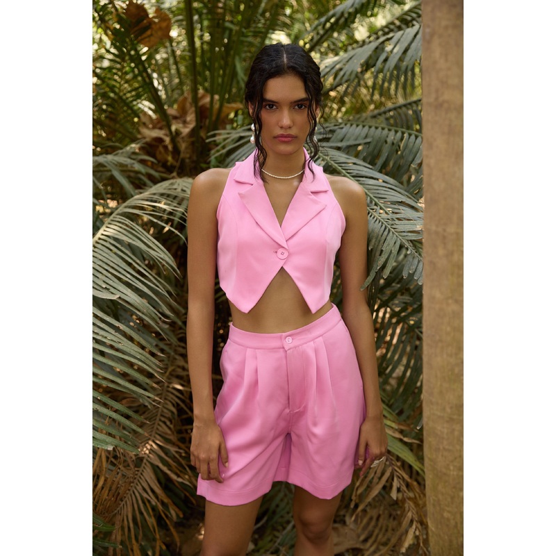 Pink Waistcoat and Bermuda Shorts Set Pink XS 24