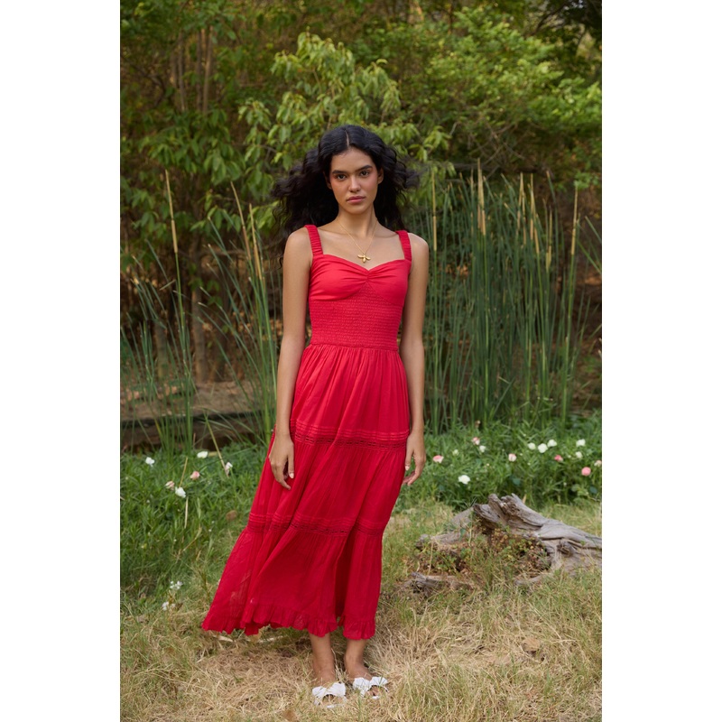 Red Flared Maxi Dress Red XS