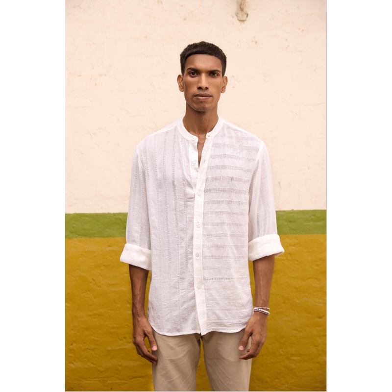 White Band Collar Shirt White XS