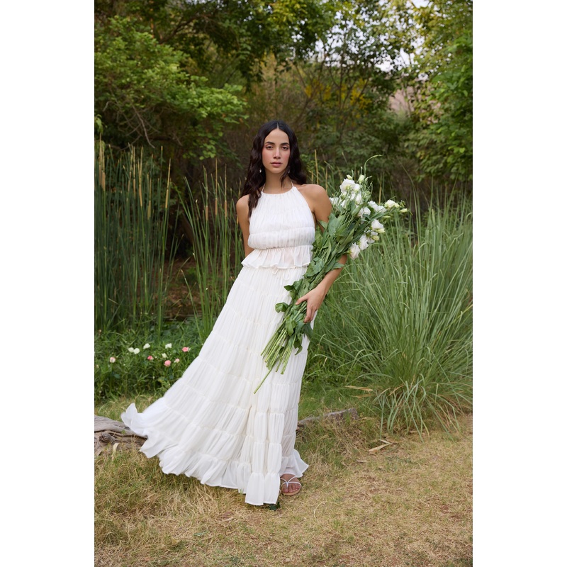 White Gathered Top and Maxi Skirt Set White XS 24