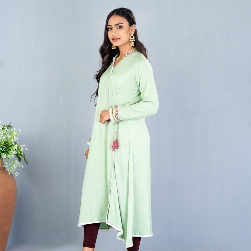 Women Lime Embroidered Kurti 2XL LIME