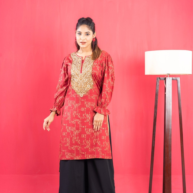 Womens Premium Kurti- Maroon S MAROON