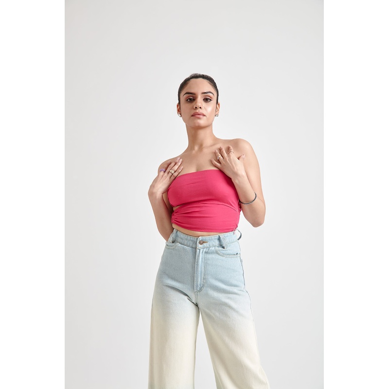 Asymmetrical Wooden Ring Bandeau Top- Pink XS Pink