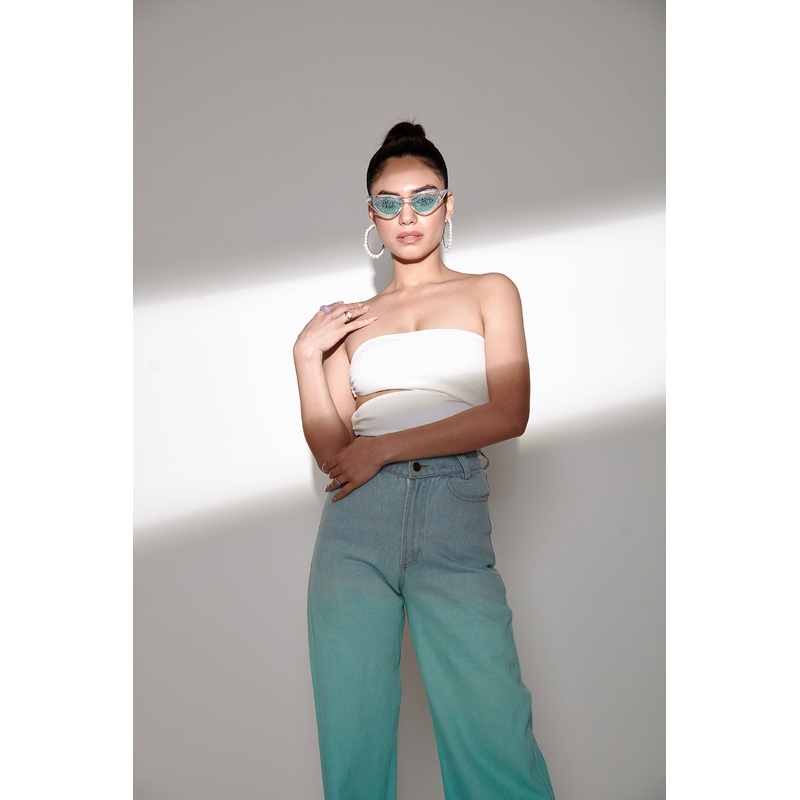 Asymmetrical Wooden Ring Bandeau Top- White XS White