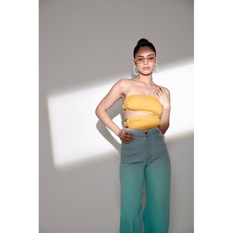 Asymmetrical Wooden Ring Bandeau Top- Yellow XS Yellow