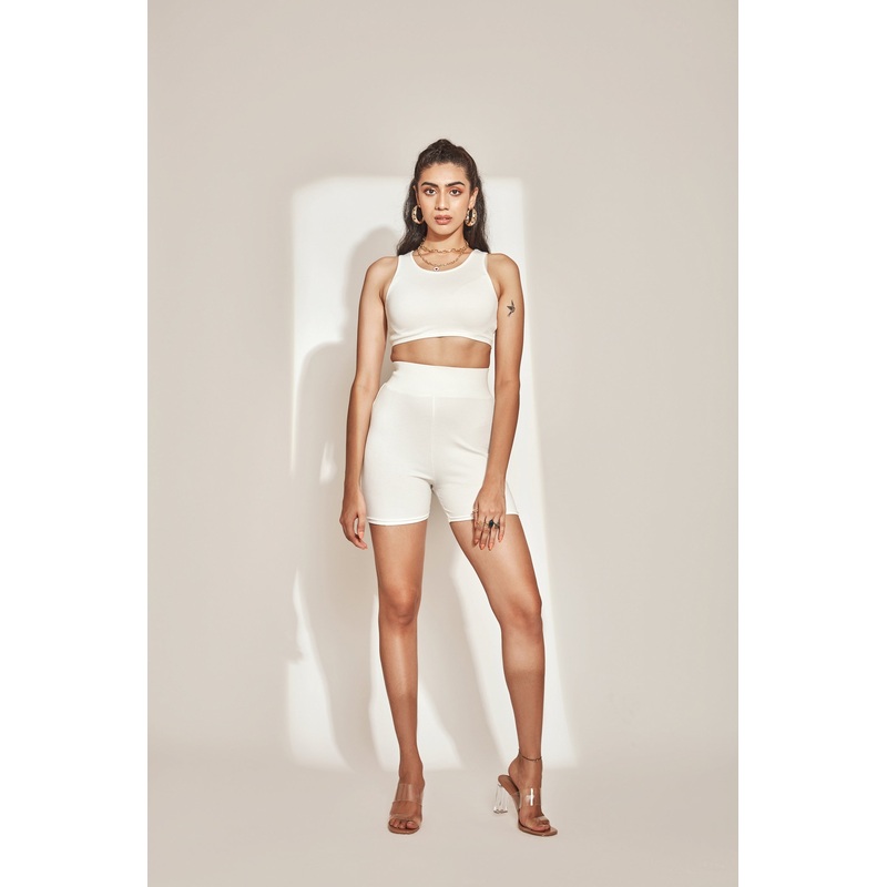 Athleisure Tank Top & Cycling shorts -White 24 XS White