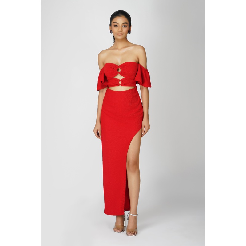 Emily In Paris: Front Cutout Slim Maxi Dress XS Red