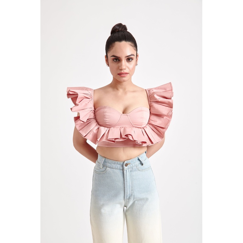 Ruffled Crop Top XS Pink