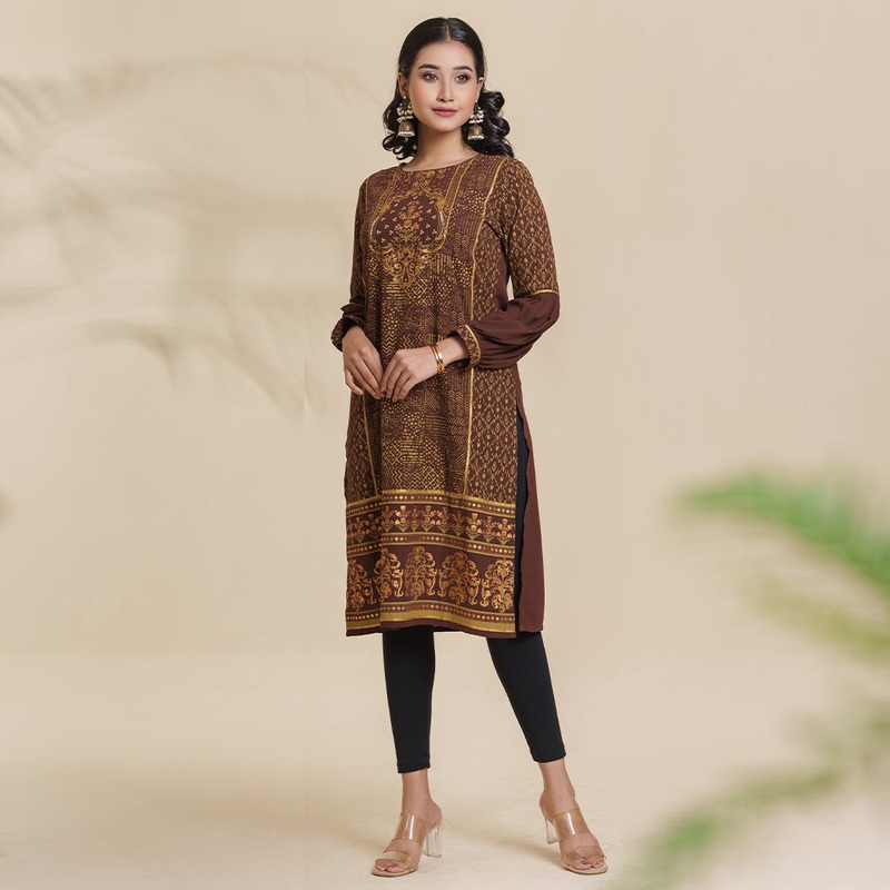 Women Brown Screen Print Kurti 2XL BROWN