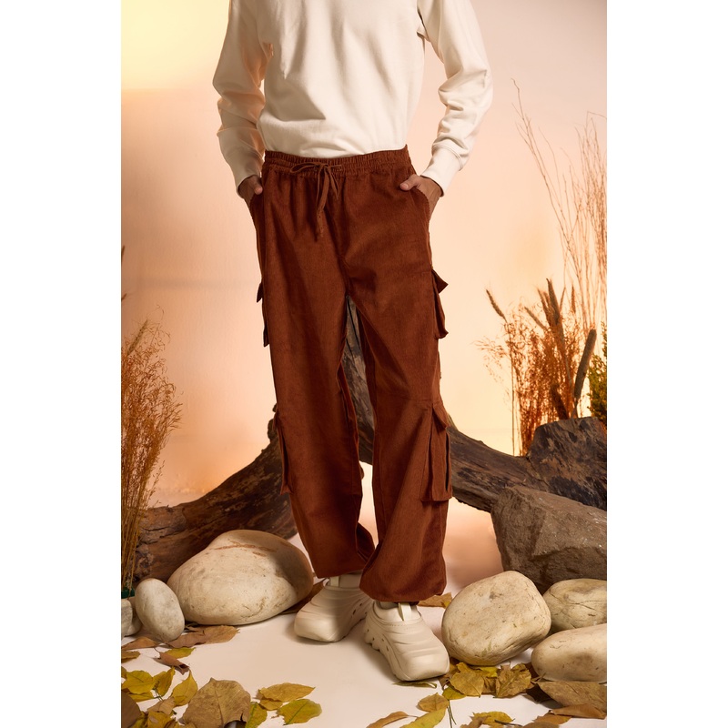 Corduroy Cargo Jogger Pant-Dark Brown-Men 26 Brown