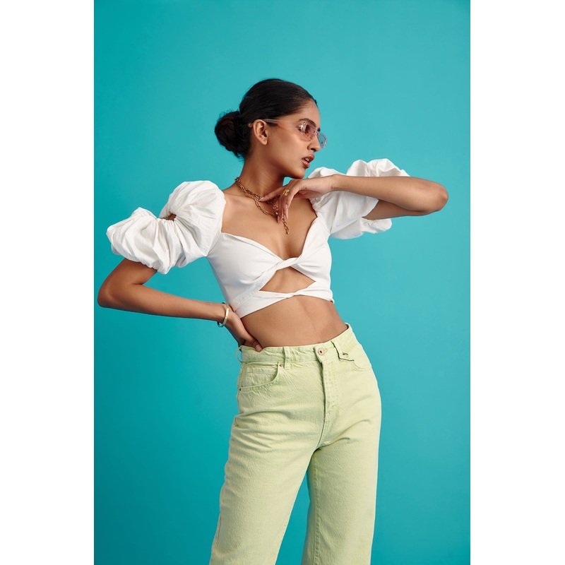 Double-Twist Scrunchie Top XS White