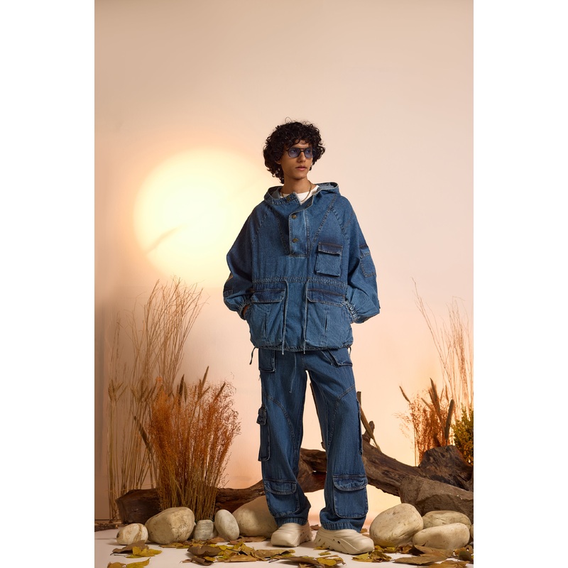 Drifter Denim Oversized Hoodie & Jeans Set-Men XS/S 26 Blue