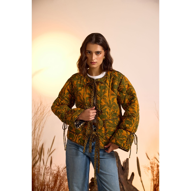 Printed Reversible Quilted Jacket XS/S Beige