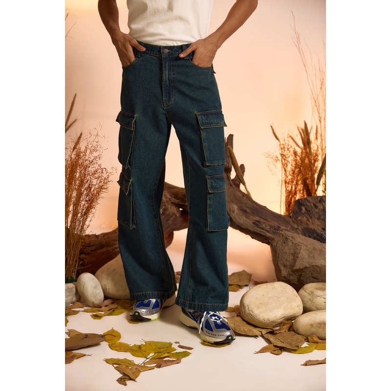 The Original- Straight Fit Cargo Jeans-Men 26 Blue