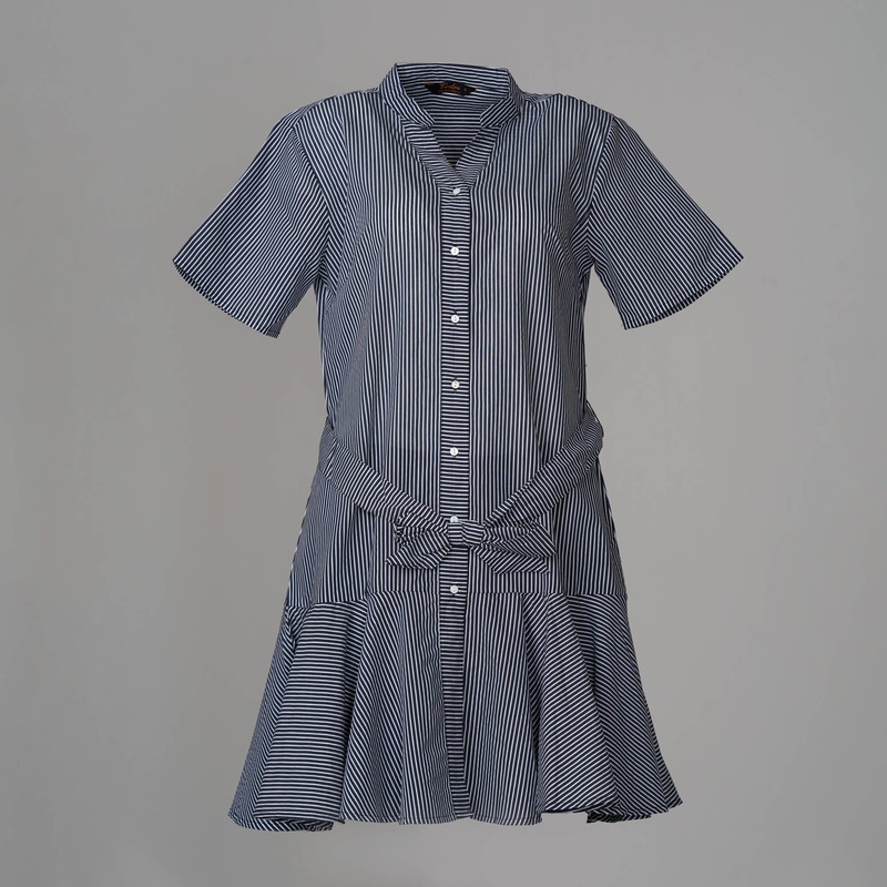 Womens Dark Blue & White Strip Shirt Dress S DARK BLUE & WHITE STRIPE