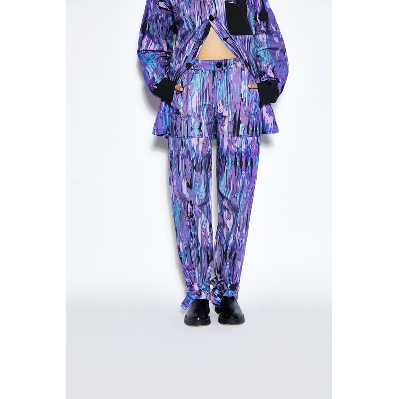 Abstract Print Twill Pants- Purple 24 Purple