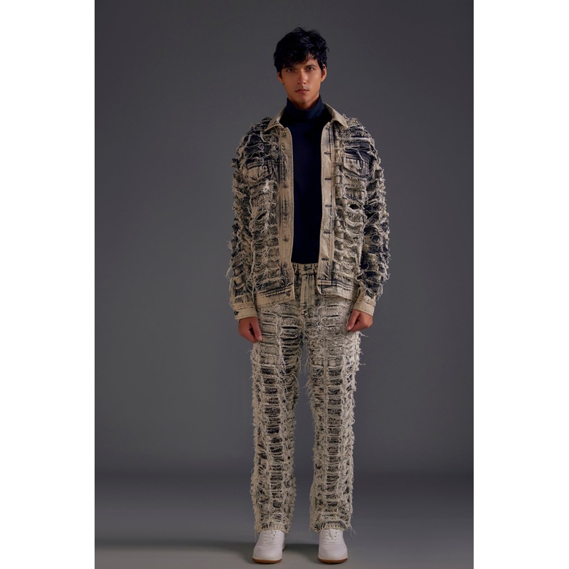 Black Distressed Denim Jacket and Jeans Set XS 28