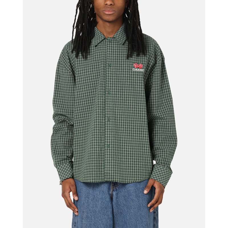 Carre Motion Long Sleeve Button Up Shirt Green Check XS