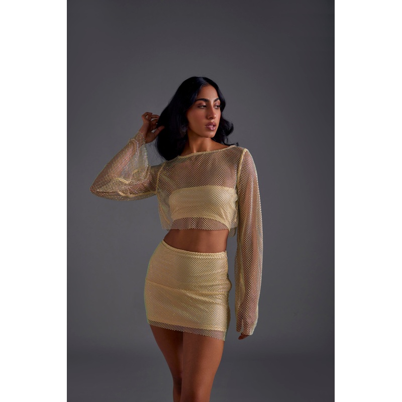 Champagne Diamond Mesh Top XS/S Yellow