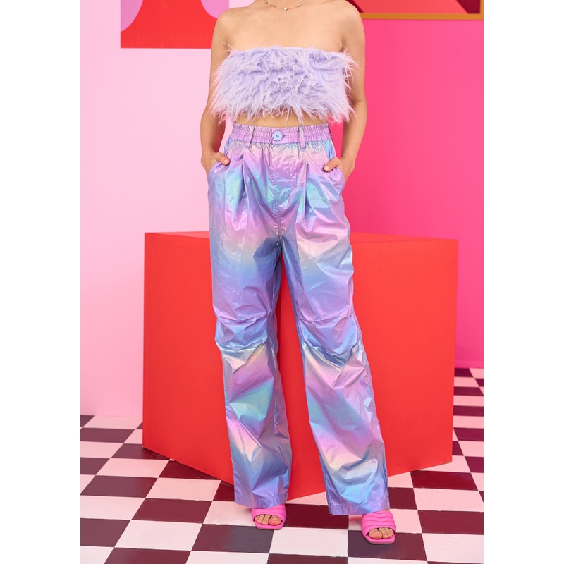 Emily in Paris: Multi-Tone Metallic Straight Fit Pants 24 Lavender