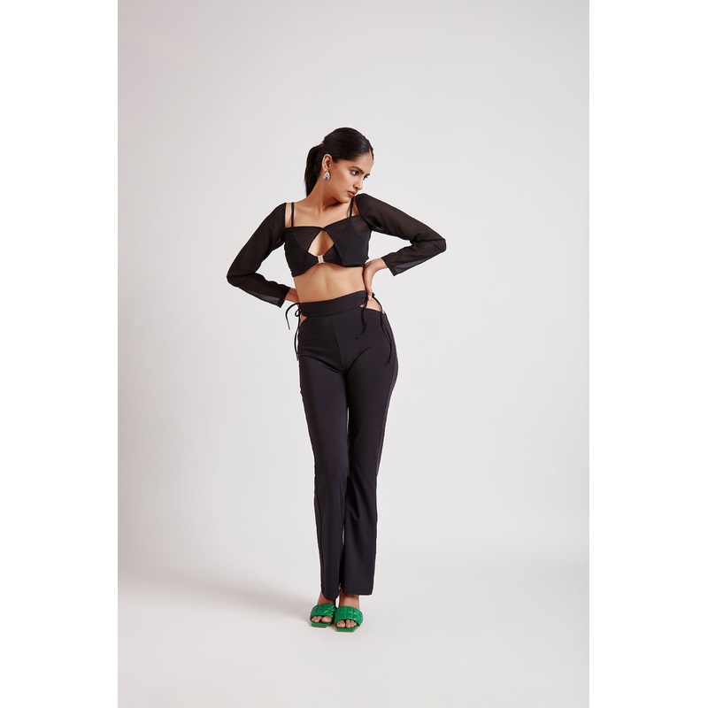 Flared Pants with Cut-Out Detail Black 24 Black