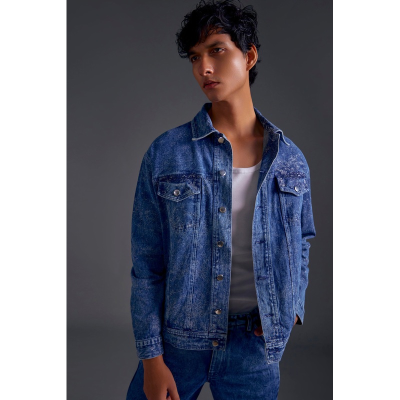 Foil Printed Oversized Jacket XS Blue