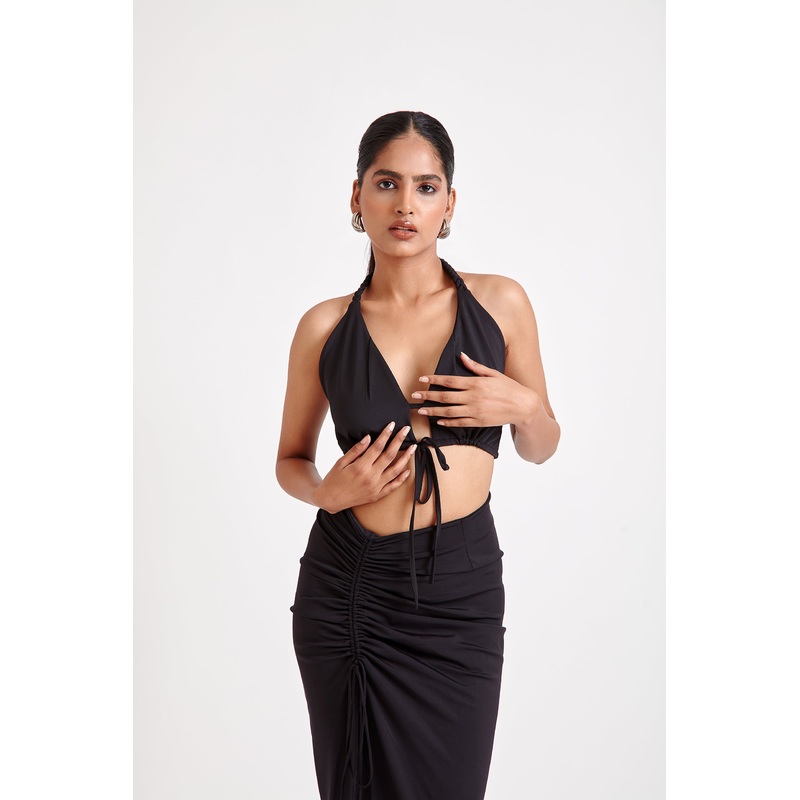 Front Tie-Up Braided Top XS Black