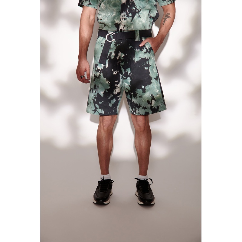 Green Tie & Dye Twill Shorts for Men XS Green