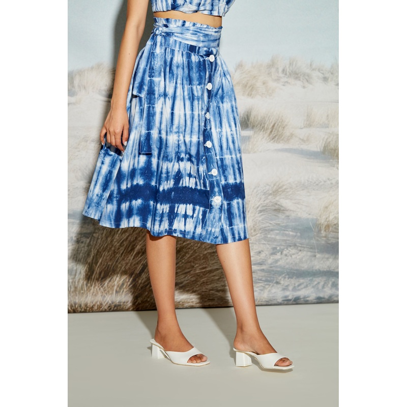 Paper bag Waist Tie Dye Skirt 24 Blue