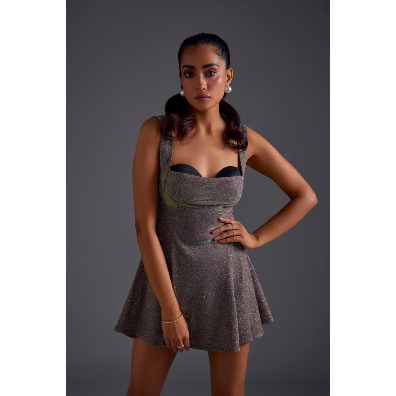 Stardust Cup Detail Dress XS Brown