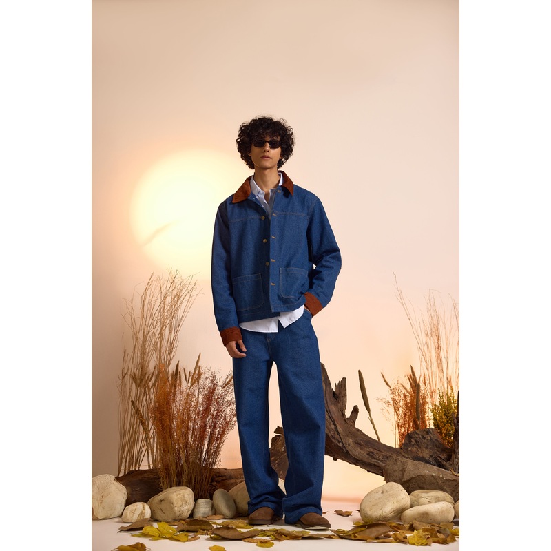 Vintage Inspired Contrast Jacket & Jeans Set-Men XS 26 Blue