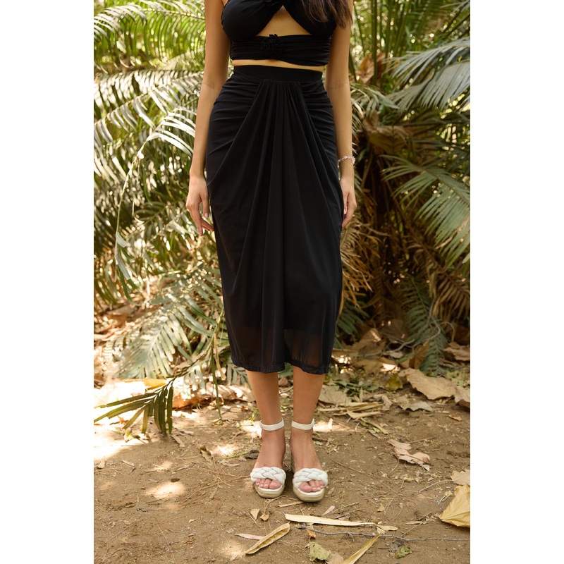 Black Pre-Draped Midi Skirt Black 24