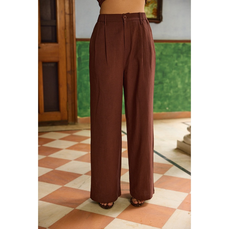 Brown Pleated Pants Brown 24