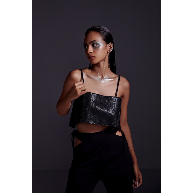 Crystal Embellished crop top- Black XS Black