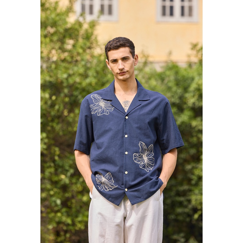 Midnight Blue Embroidered Shirt Navy XS