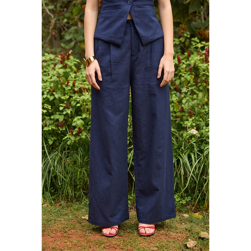 Navy Blue Pleated Wide-Leg Pants Navy 24