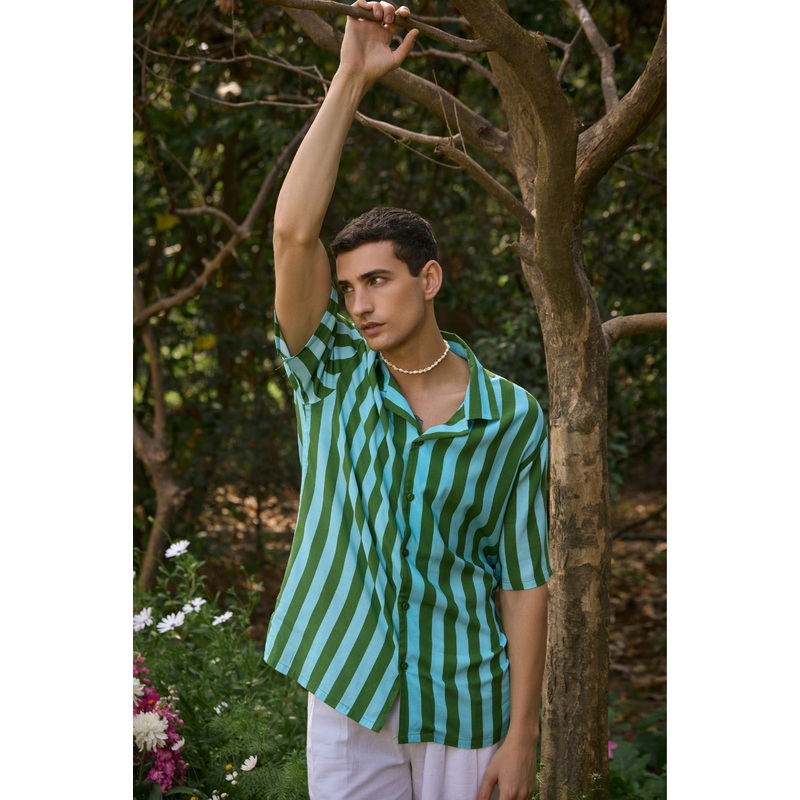 Vibrant Green-Striped Shirt Green XS
