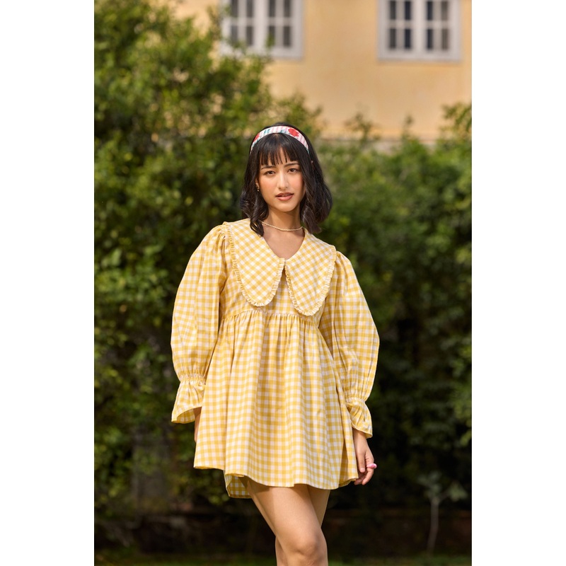 Yellow Checked Flared Mini Dress Yellow XS
