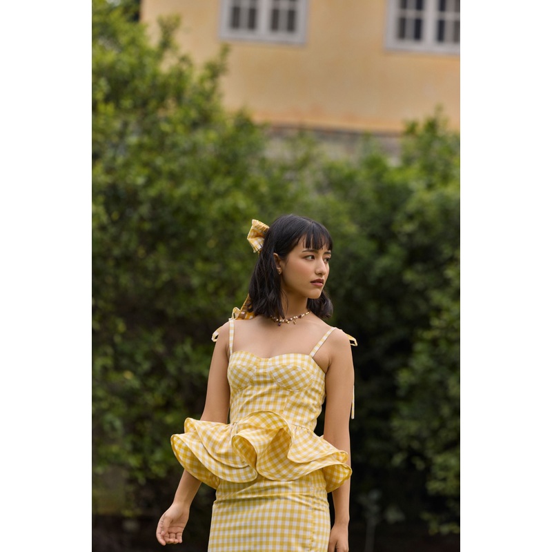 Yellow Gingham Peplum Top Yellow XS