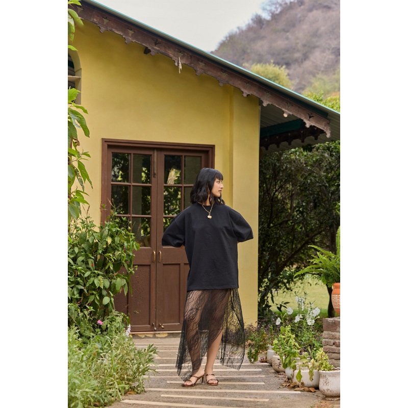 Black Asymmetric Lace Maxi Skirt Black 24