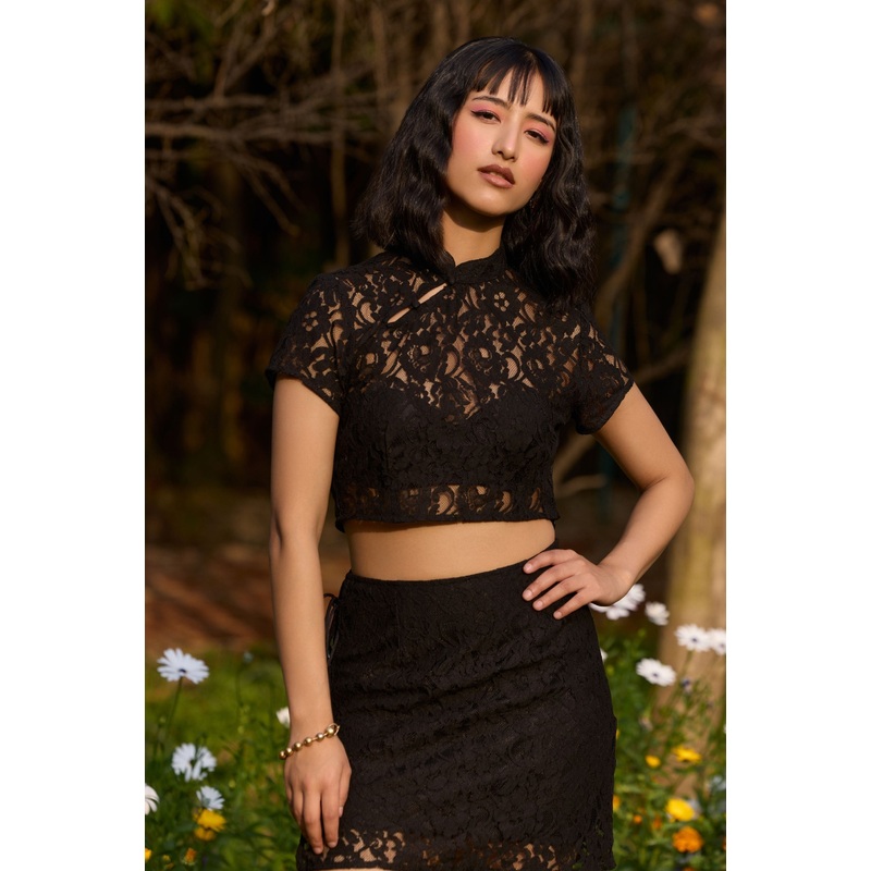 Black Lace Crop Top Black XS