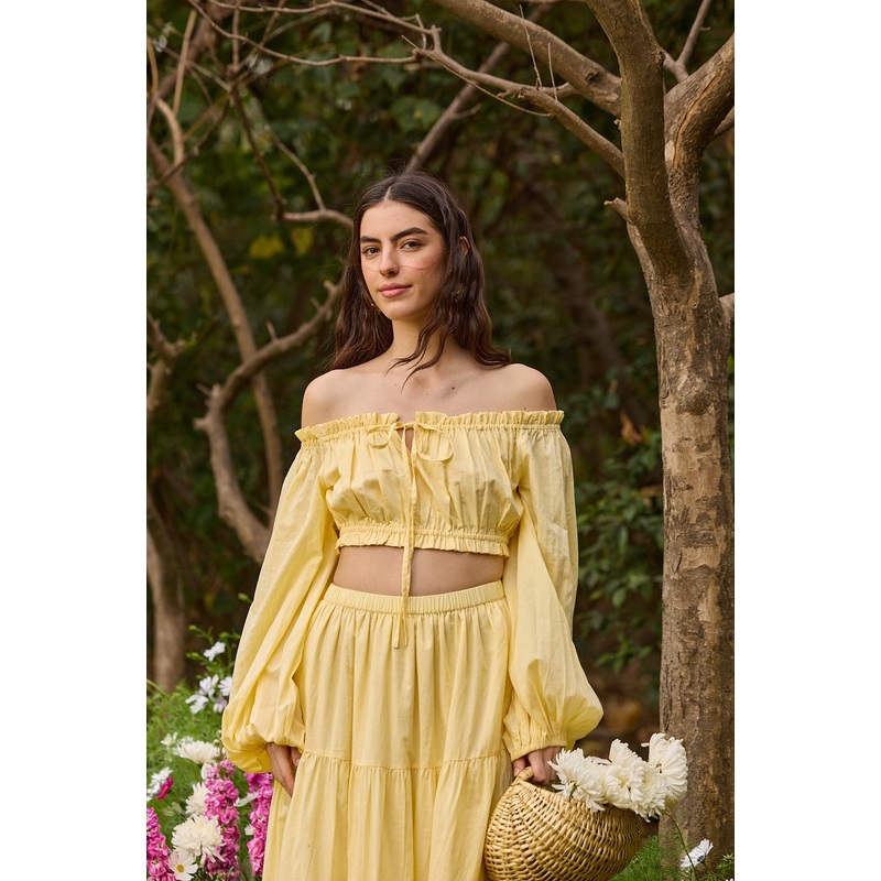 Butter Yellow Off-Shoulder Crop Top Yellow XS
